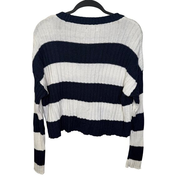 American Eagle Womens Striped Cropped Cardigan Navy White Nautical V-Neck Size M - Picture 2 of 10